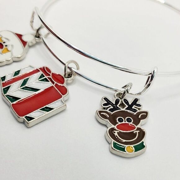 Christmas Santa, Present, and Reindeer Charm Bracelet, Silver Adjustable Jewelry - Picture 11 of 12